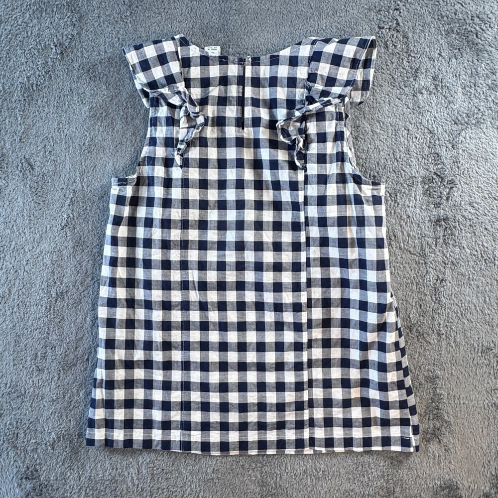 Gingham J. Crew Womens Navy Blue White Ruffle Sleeveless Cotton Top Size 00 - Picture 2 of 6